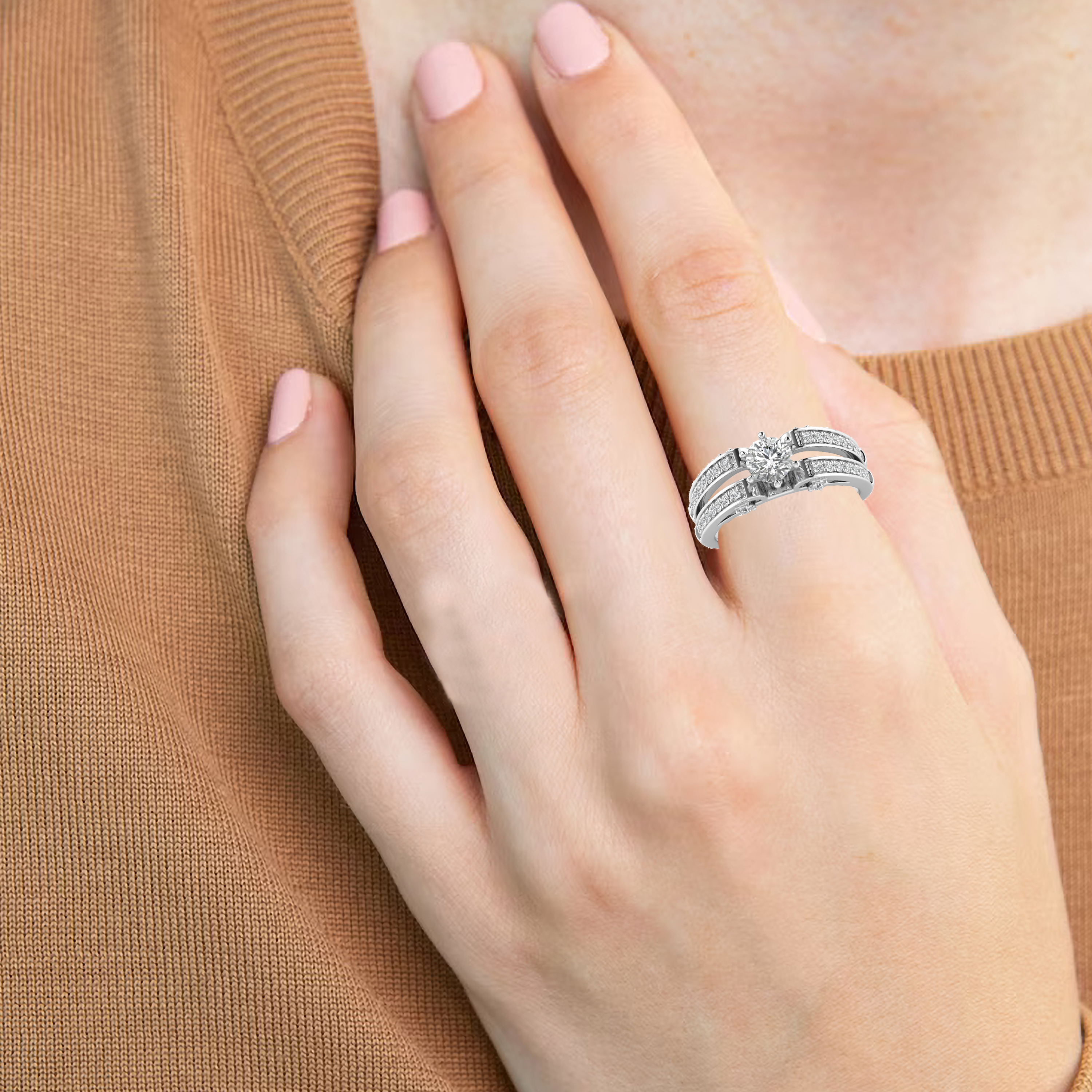 White Gold Studded 0.892 Carat Lab Grown Diamond Ring D Color VS1 Clarity.